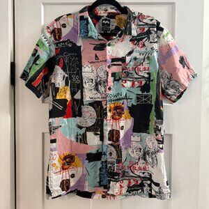 Rare Billabong LAB Andy Warhol Jean Michel Basquiat Art Pattern Button Shirt Sz